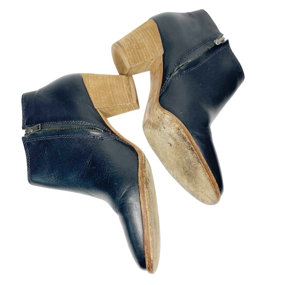 Madewell Black Leather Billie Ankle Boot Size 7.5 stack wood heel - Picture 6 of 12